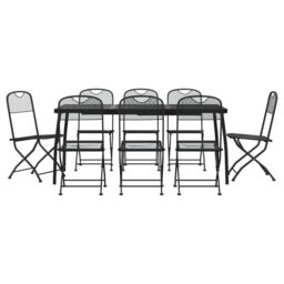 Berkfield Home 9 Piece Garden Dining Set Anthracite Metal Mesh in Black - thumbnail 2