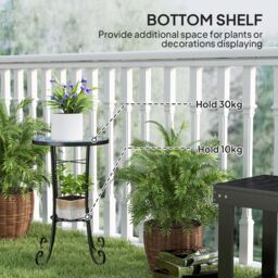 OUTSUNNY 35.5cm Round Mosaic Garden Side Table Plant Stand w/ Shelf in Blue - thumbnail 6