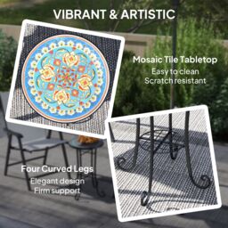 OUTSUNNY 35.5cm Round Mosaic Garden Side Table Plant Stand w/ Shelf in Blue - thumbnail 4