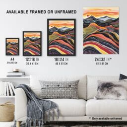 "Artery8 Cairngorms Mountains Scottish Sunset Folk Art Framed Art Print - Size: W12"" x H16""" - thumbnail 3