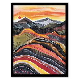 "Artery8 Cairngorms Mountains Scottish Sunset Folk Art Framed Art Print - Size: W12"" x H16""" - thumbnail 1