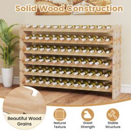 Gymax Wooden 72 Bottles Wine Rack 6-Tier Stackable Wine Storage Stand in Natural - thumbnail 9