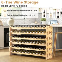 Gymax Wooden 72 Bottles Wine Rack 6-Tier Stackable Wine Storage Stand in Natural - thumbnail 7