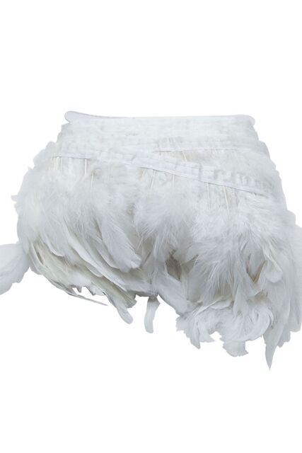 Neel Blue 2 Metres Rooster Feather, Hackle Feather Fringe for Sewing, Dress Trim in White - image 1