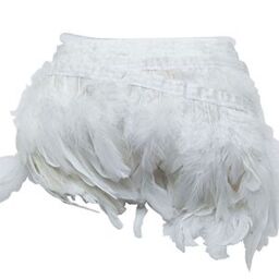 Neel Blue 2 Metres Rooster Feather, Hackle Feather Fringe for Sewing, Dress Trim in White - thumbnail 7