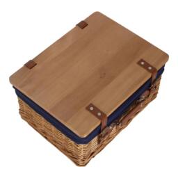 Red Hamper Double Steamed Navy Lined Willow Empty Picnic Basket with Pinewood Lid - Size: Large - thumbnail 3