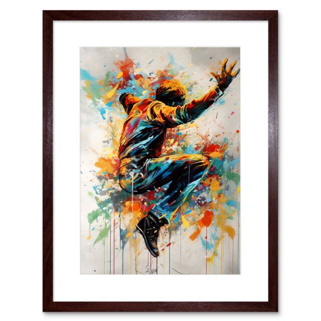 "Artery8 Wall Art Print Freestyle Dancing Street Dance Vibrant Paint Splat Artwork Framed 9X7 Inch in Brown - Size: W7"" x H9""" - image 1