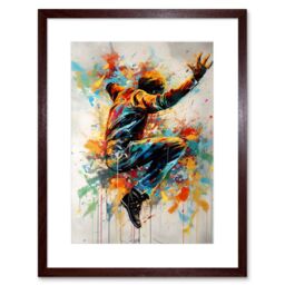"Artery8 Wall Art Print Freestyle Dancing Street Dance Vibrant Paint Splat Artwork Framed 9X7 Inch in Brown - Size: W7"" x H9""" - thumbnail 1
