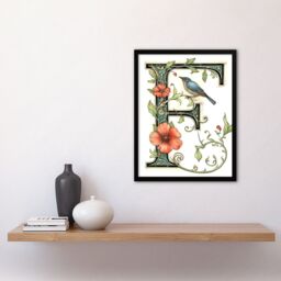 "Artery8 Women's Wall Art Print Letter F in Calligraphy Watercolour Bird Flowers Floral Word Art Framed - Size: W12"" x H16""" - thumbnail 4