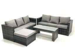 Fimous Garden Outdoor Rattan Furniture Set with Sofa Coffee table Big Footstool Dark Grey Mixed - thumbnail 2