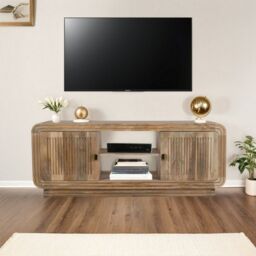 Indian Hub Hudson Carved 2 Doors TV Cabinet - Mango Wood - L40 x W145 x H55 cm in Brown - thumbnail 5