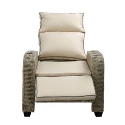 FURNITURE ONE Patio Rattan Recliner, Outdoor Rattan Padded Lounger, 170 Degree Adjustable in Beige - Size: 1 Pack - thumbnail 6