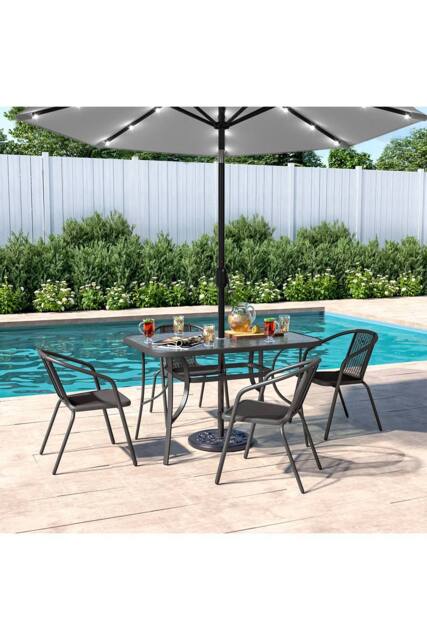 Living and Home 4 Person Patio Garden Dining Set With Umbrella in Black - image 1