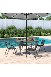 Living and Home 4 Person Patio Garden Dining Set With Umbrella in Black - thumbnail 1