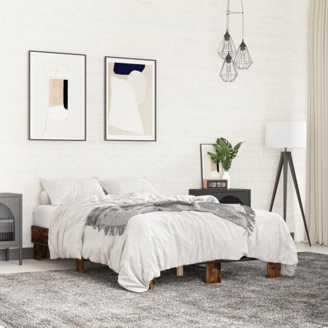 Berkfield Home Bed Frame without Mattress Smoked Oak 140x190 cm in Brown - image 1