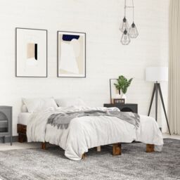 Berkfield Home Bed Frame without Mattress Smoked Oak 140x190 cm in Brown - thumbnail 1