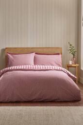 Catherine Lansfield Brushed Gingham Check Reversible Duvet Cover Set in Burgundy - Size: King - thumbnail 2