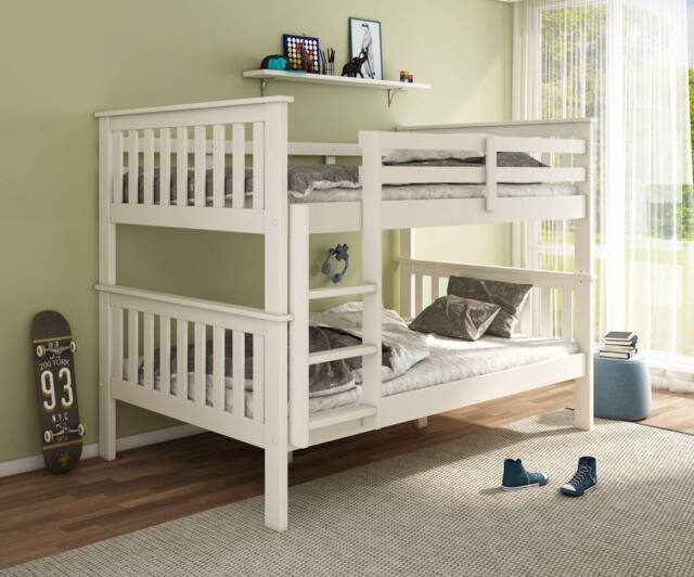 Bedmaster Oslo White Quadruple Sleeper Bunk Bed With Pocket Mattresses - Size: Small Double - image 1