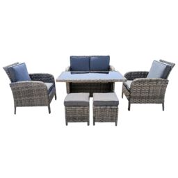 FURNITURE ONE Rattan Garden Furniture Set Patio 6 Seater Sofa Chair Dining Table Sets w Stools in Grey - thumbnail 1