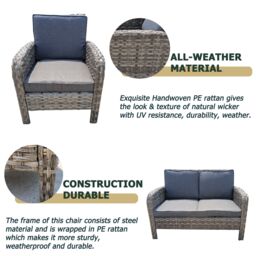FURNITURE ONE Rattan Garden Furniture Set Patio 6 Seater Sofa Chair Dining Table Sets w Stools in Grey - thumbnail 3