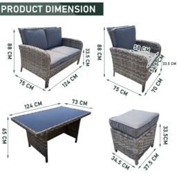 FURNITURE ONE Rattan Garden Furniture Set Patio 6 Seater Sofa Chair Dining Table Sets w Stools in Grey - thumbnail 5