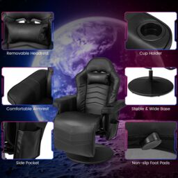 Gymax Gaming Chair Massage Swivel Gaming Recliner With Adjustable Height in Black - thumbnail 6