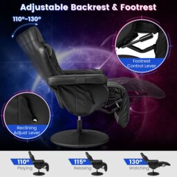 Gymax Gaming Chair Massage Swivel Gaming Recliner With Adjustable Height in Black - thumbnail 9