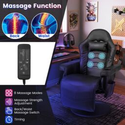 Gymax Gaming Chair Massage Swivel Gaming Recliner With Adjustable Height in Black - thumbnail 8