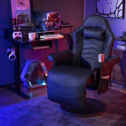 Gymax Gaming Chair Massage Swivel Gaming Recliner With Adjustable Height in Black - thumbnail 4