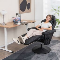 Gymax Gaming Chair Massage Swivel Gaming Recliner With Adjustable Height in Black - thumbnail 5