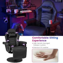 Gymax Gaming Chair Massage Swivel Gaming Recliner With Adjustable Height in Black - thumbnail 7