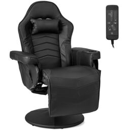 Gymax Gaming Chair Massage Swivel Gaming Recliner With Adjustable Height in Black - thumbnail 2