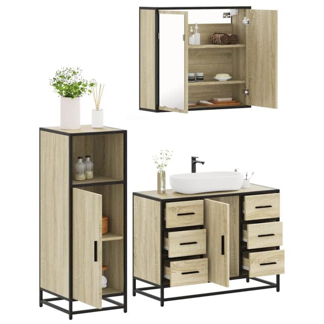 Berkfield Home 3 Piece Bathroom Furniture Set Sonoma Oak Engineered Wood in Brown - image 1