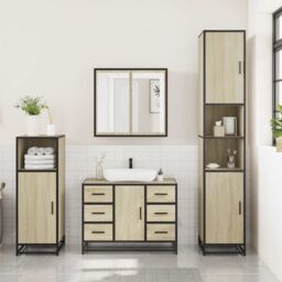 Berkfield Home 3 Piece Bathroom Furniture Set Sonoma Oak Engineered Wood in Brown - thumbnail 3