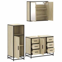 Berkfield Home 3 Piece Bathroom Furniture Set Sonoma Oak Engineered Wood in Brown - thumbnail 6
