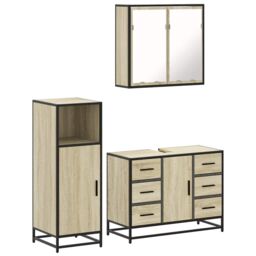 Berkfield Home 3 Piece Bathroom Furniture Set Sonoma Oak Engineered Wood in Brown - thumbnail 2