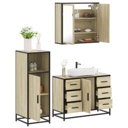 Berkfield Home 3 Piece Bathroom Furniture Set Sonoma Oak Engineered Wood in Brown - thumbnail 1