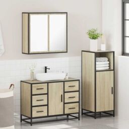 Berkfield Home 3 Piece Bathroom Furniture Set Sonoma Oak Engineered Wood in Brown - thumbnail 4