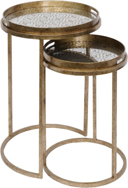 Libra Interiors Vienna Antique Gold Diamond Set Of 2 Side Tray Tables - image 1