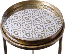 Libra Interiors Vienna Antique Gold Diamond Set Of 2 Side Tray Tables - thumbnail 3
