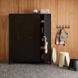 sweeek Industrial metal wardrobe for bedroom, 4 doors, 10 shelves, 1 hanging in Black - thumbnail 6