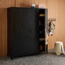 sweeek Industrial metal wardrobe for bedroom, 4 doors, 10 shelves, 1 hanging in Black - thumbnail 8