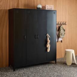 sweeek Industrial metal wardrobe for bedroom, 4 doors, 10 shelves, 1 hanging in Black - thumbnail 9