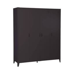 sweeek Industrial metal wardrobe for bedroom, 4 doors, 10 shelves, 1 hanging in Black - thumbnail 2