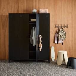 sweeek Industrial metal wardrobe for bedroom, 4 doors, 10 shelves, 1 hanging in Black - thumbnail 7