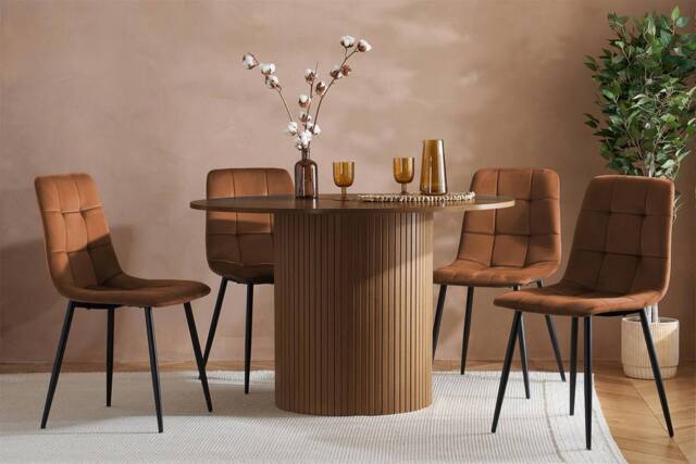 Birlea Axel Round Fluted Dining Set Table with 4 Chairs in Tan - image 1