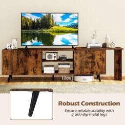 "Costway Industrial 55"" TV Stand Wooden Entertainment Center in Brown" - thumbnail 4