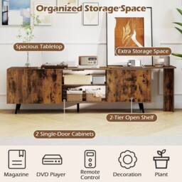 "Costway Industrial 55"" TV Stand Wooden Entertainment Center in Brown" - thumbnail 7