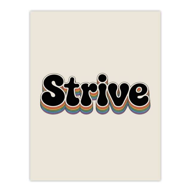 "Artery8 Strive Colourful Retro Rainbow Font Typography Wall Art Print in Beige - Size: W12"" x H16""" - image 1