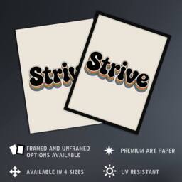 "Artery8 Strive Colourful Retro Rainbow Font Typography Wall Art Print in Beige - Size: W12"" x H16""" - thumbnail 2